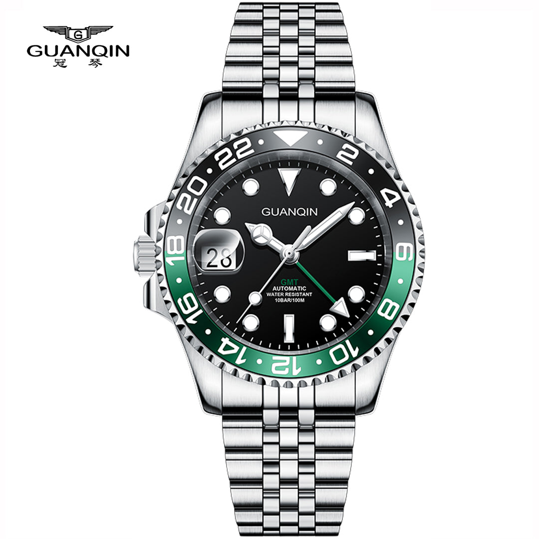 GUANQIN GJ 16408 New GMT Luxury Mechanical Watch men NH34A Sapphire Luminous Watches 100M Waterproof Ceramics Stainless steel Man watch
