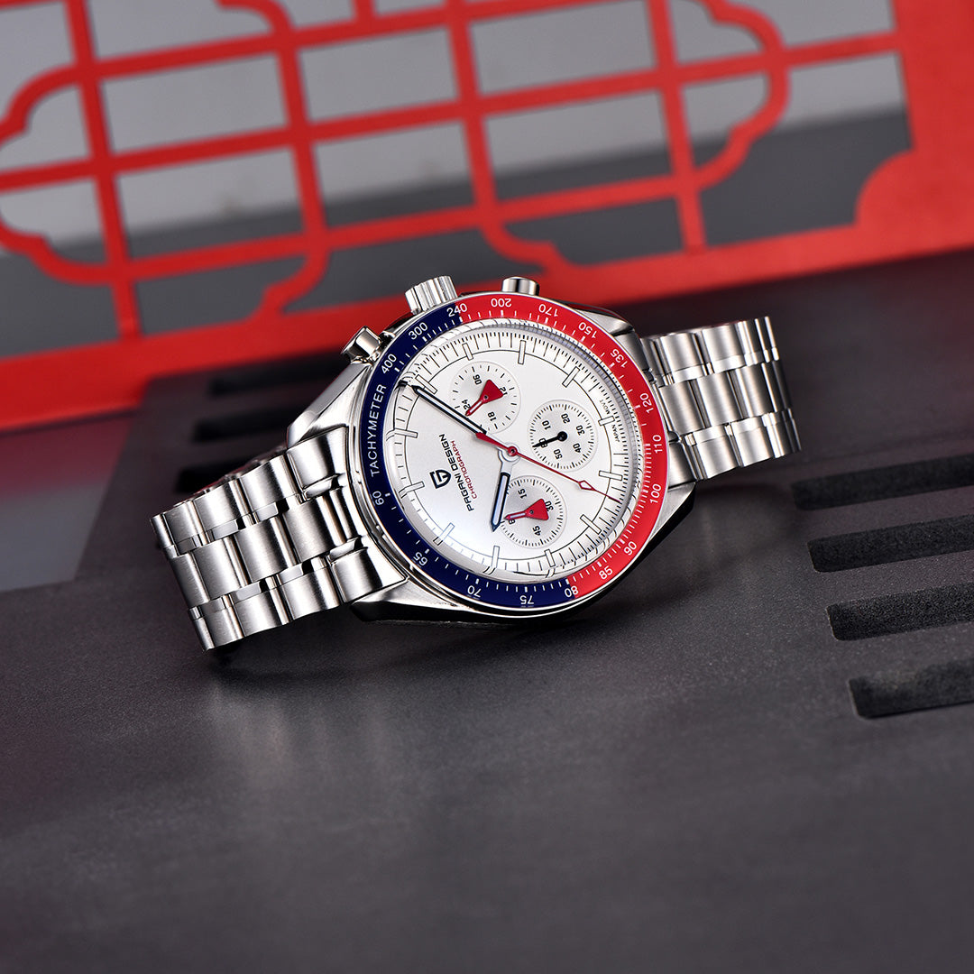 PAGANI DESIGN PD-1701 Men's Quartz Watches Stainless Steel Chronograph Wristwatch with Pepsi Bezel