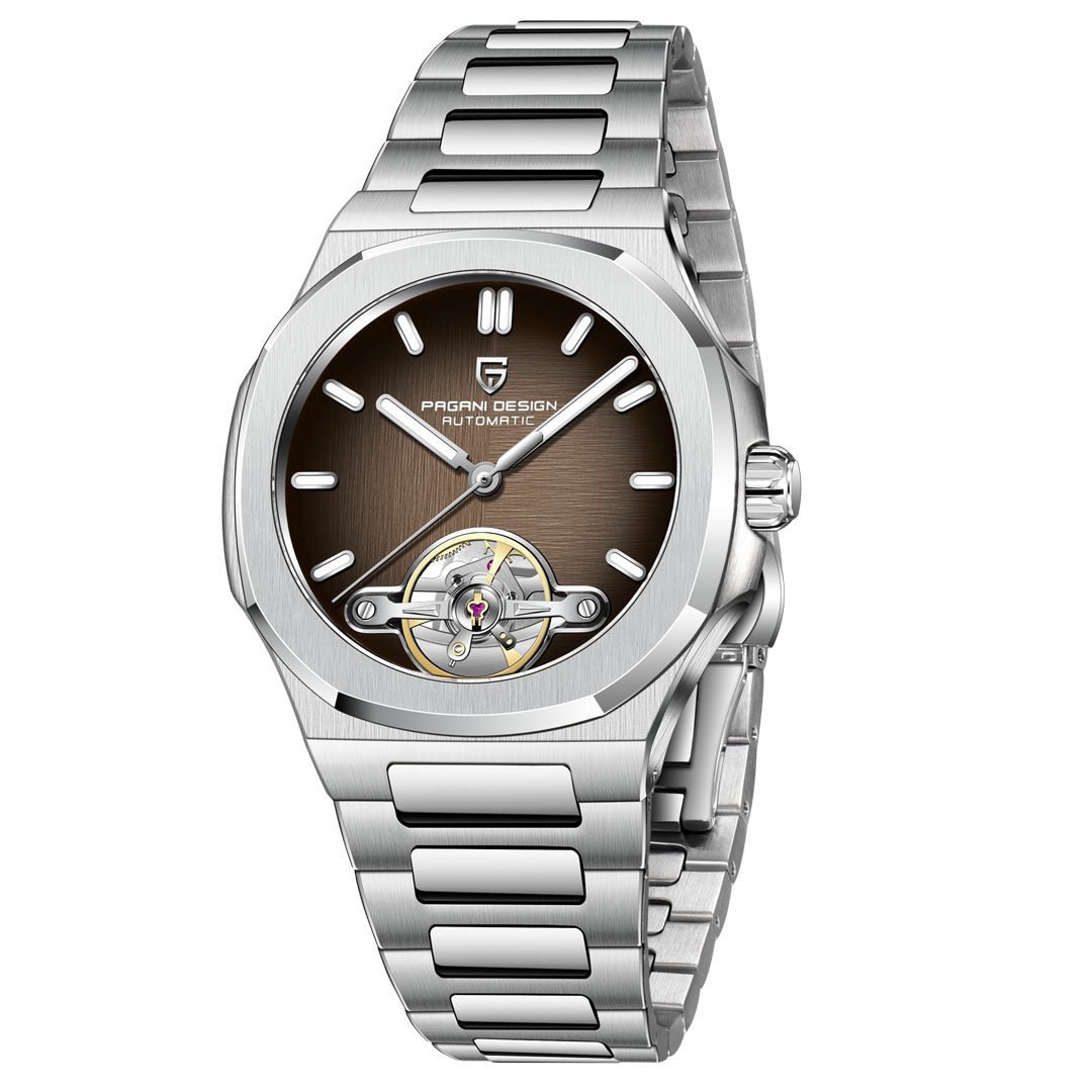PAGANI DESIGN PD-YS025 New Automatic Men's Watch Full Stainless Steel Mechanical Wrist Watch for Men, Sapphire Dial Glass, Business Wristwatch with Balance Wheel