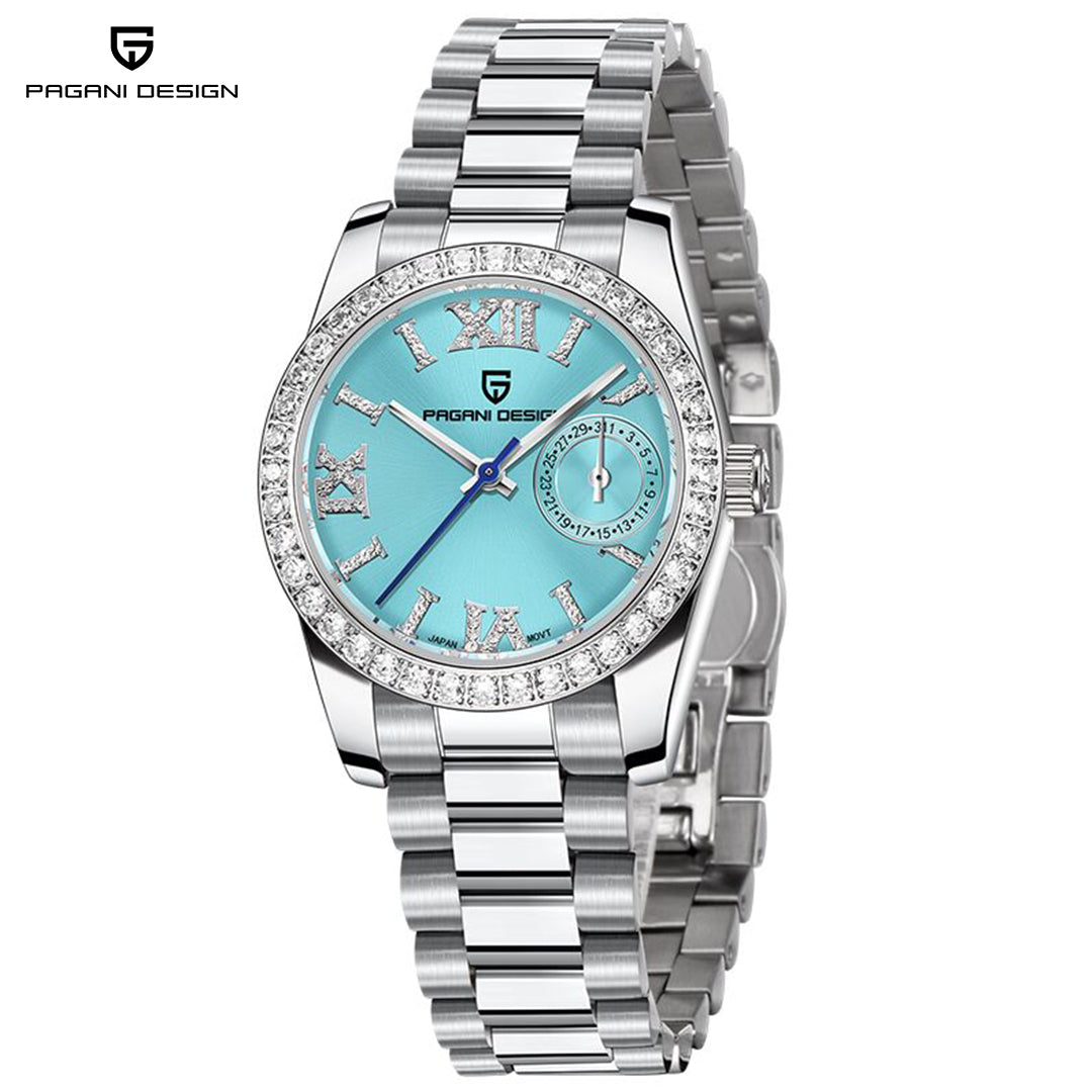PAGANI DESIGN PD1776 Women's Watches 32mm Luxury Stainless Steel Waterproof Wrist Watch for Women Diamond Bezel Sapphire Dial Glass