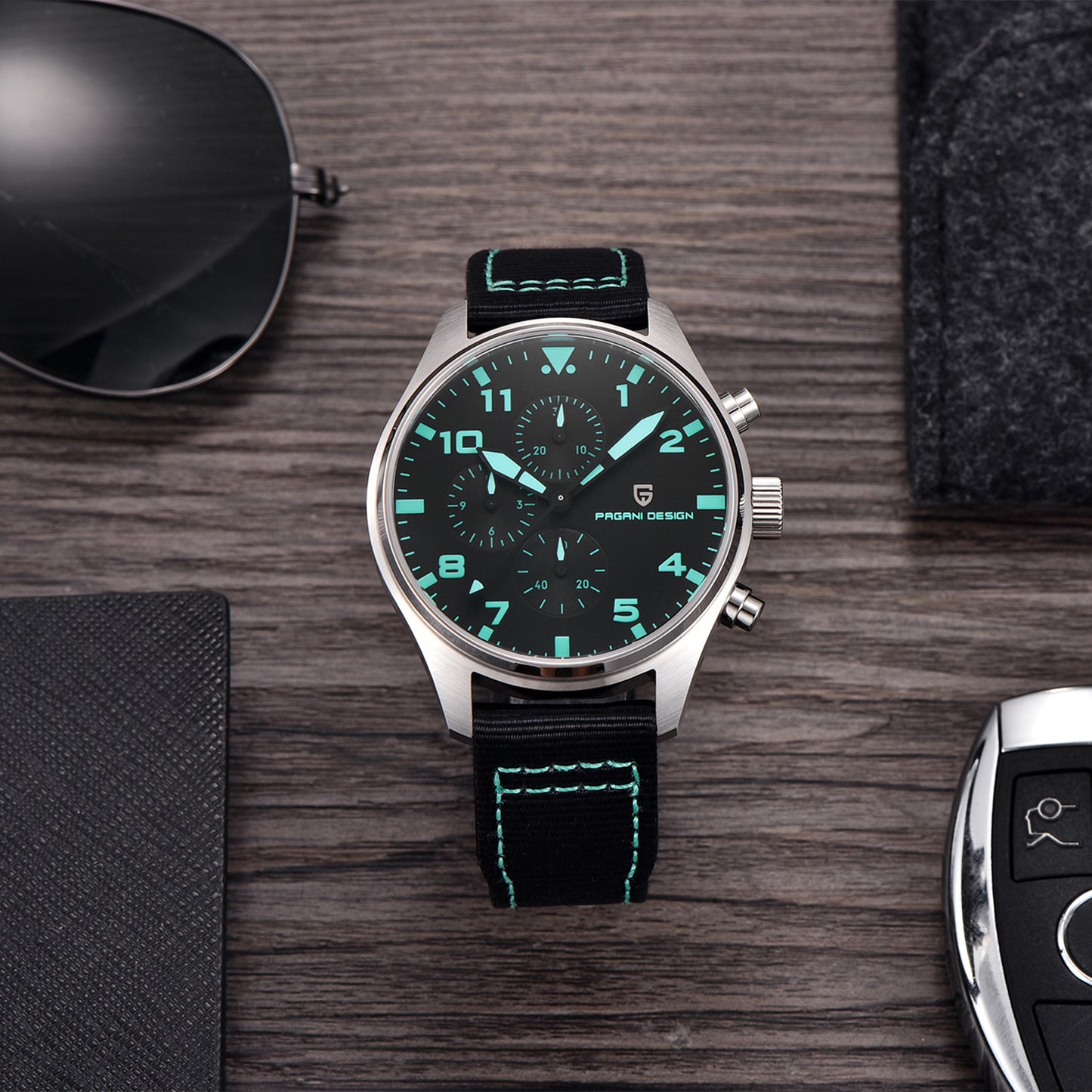 PAGANI DESIGN PD1703 Men's Quartz Watches 42MM Stainless Steel Sports Chronograph Pilot Wrist Watch for Men Waterproof Wristwatch