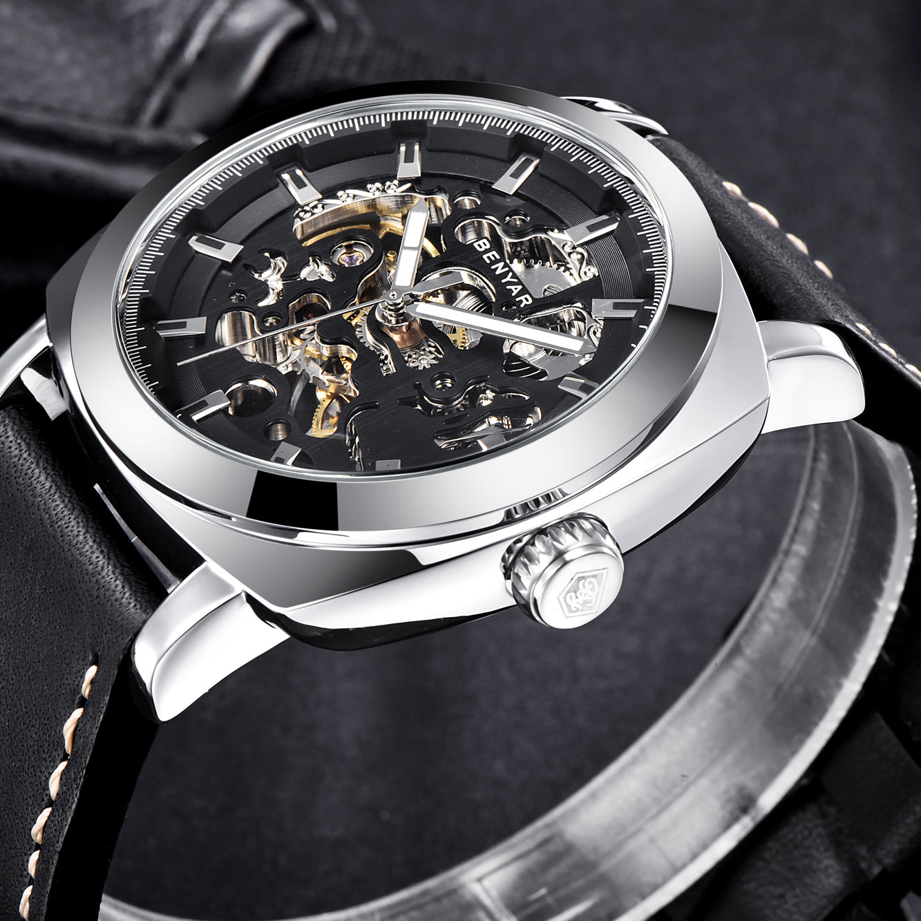 BENYAR BY 5121 New Brand Men's Watches Automatic Mechanical Watch Sport Clock Leather 45mm Casual Business Wrist Watch