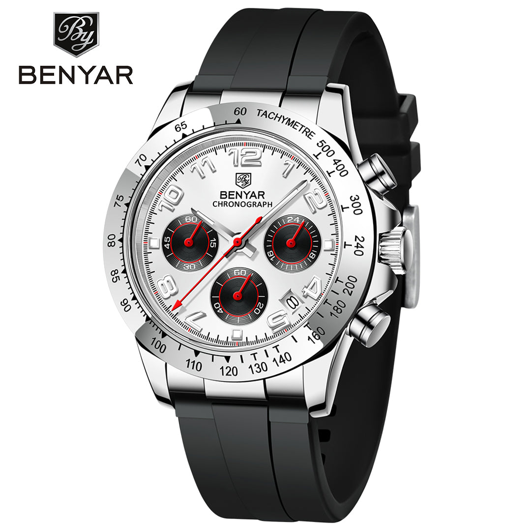 BENYAR BY 5192 Watch Men Sport Quartz Male Chronograph Calendar Top Brand Luxury 40MM Clock Blue Rubber Military Business Wristwatch New