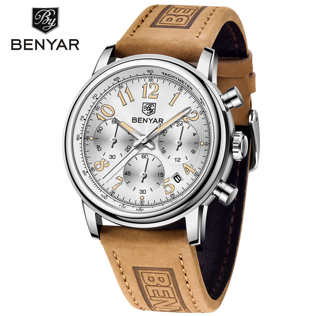 BENYAR BY 5190 Mens Watches Top Brand Luxury Chronograph Sport Quartz Watch 42mm For Men Military Watch Luminous Clock
