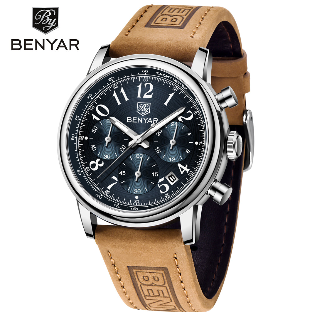BENYAR BY 5190 Mens Watches Top Brand Luxury Chronograph Sport Quartz Watch 42mm For Men Military Watch Luminous Clock