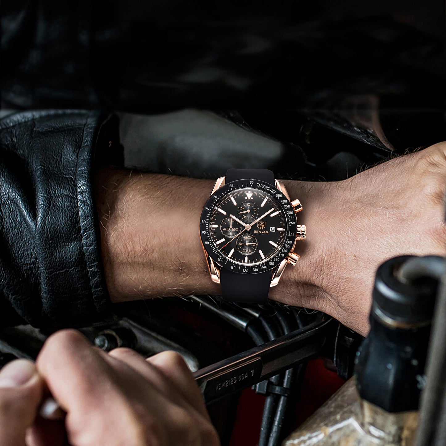 BENYAR BY-5140 New Men’s Quartz watches Chronograph Mens Watches Top Brand Luxury Fashion 45mm Military Watch Men Clock