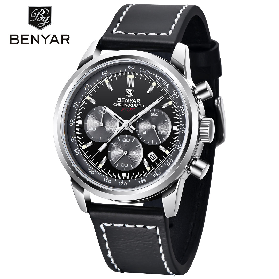 BENYAR BY 5188 Men Watch Chronograph Date Waterproof Sport Genuine Leather 42mm Male Wristwatch Top Brand Luxury Military Man Clock Gift