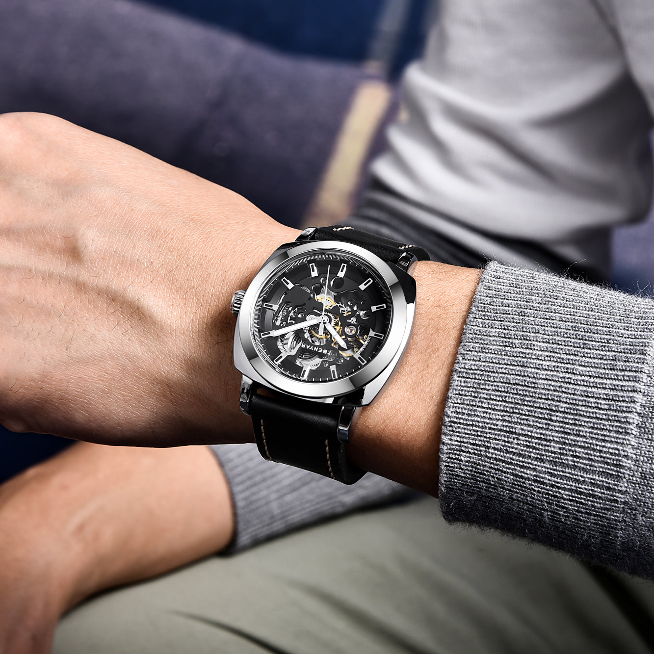 BENYAR BY 5121 New Brand Men's Watches Automatic Mechanical Watch Sport Clock Leather 45mm Casual Business Wrist Watch