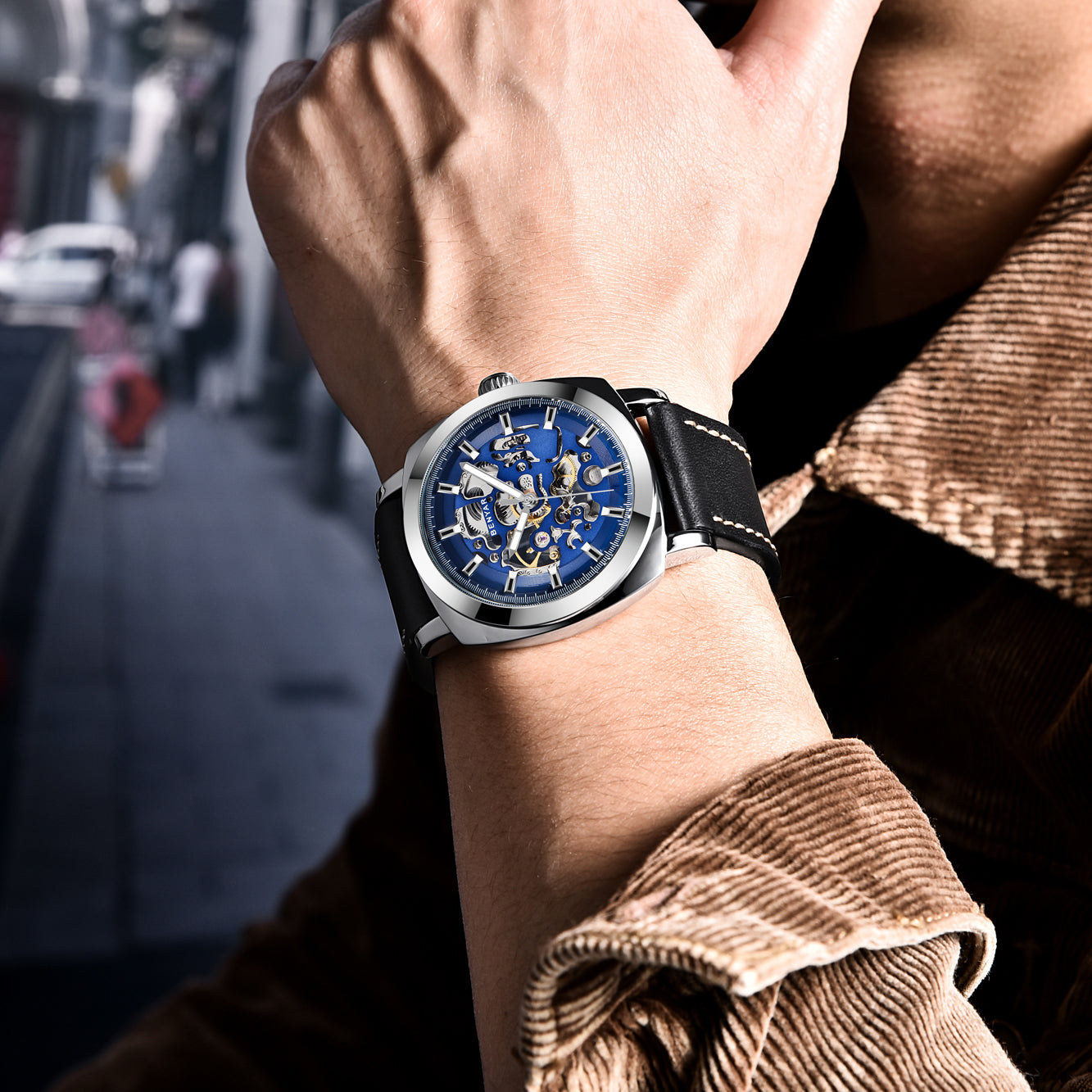 BENYAR BY 5121 New Brand Men's Watches Automatic Mechanical Watch Sport Clock Leather 45mm Casual Business Wrist Watch