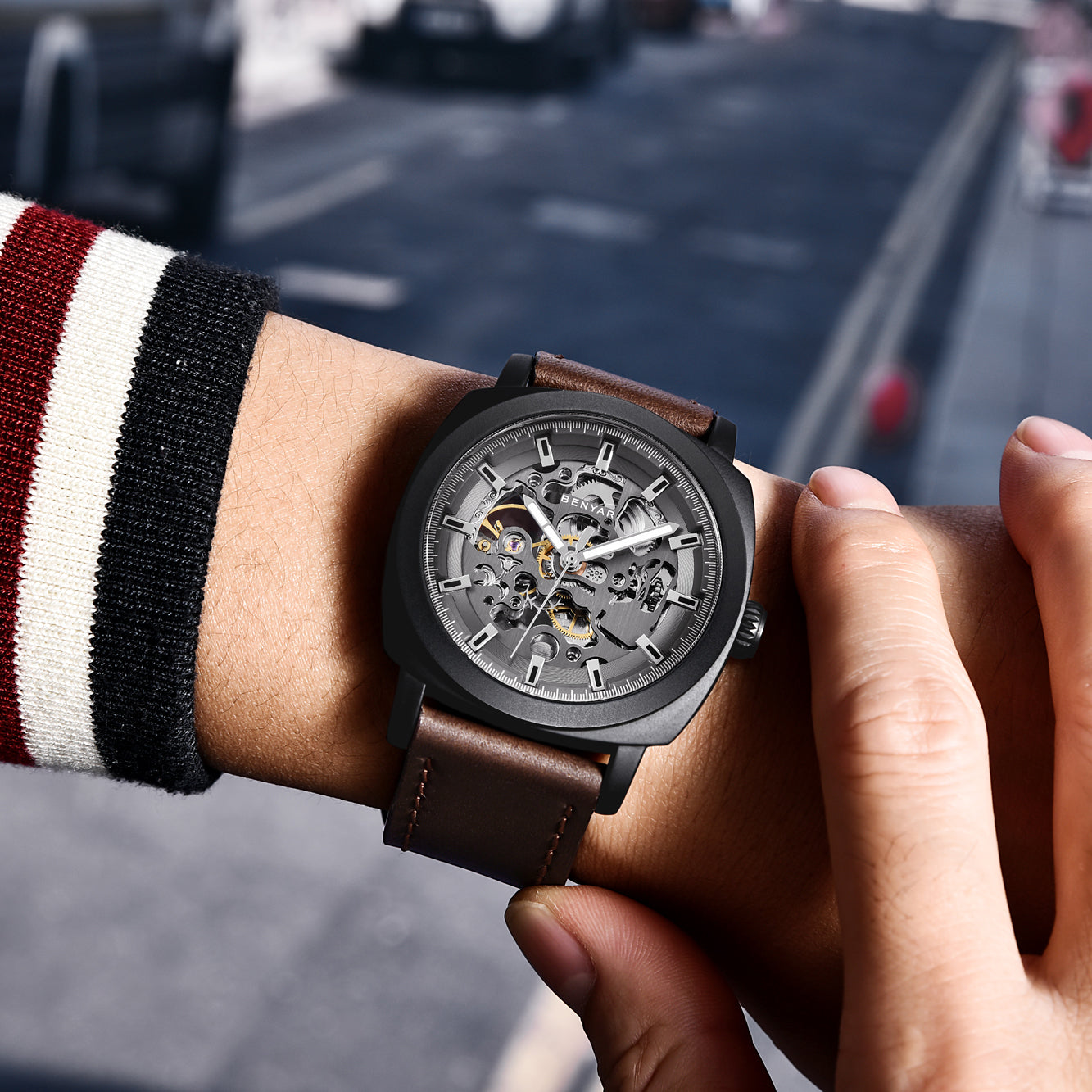 BENYAR BY 5121 New Brand Men's Watches Automatic Mechanical Watch Sport Clock Leather 45mm Casual Business Wrist Watch
