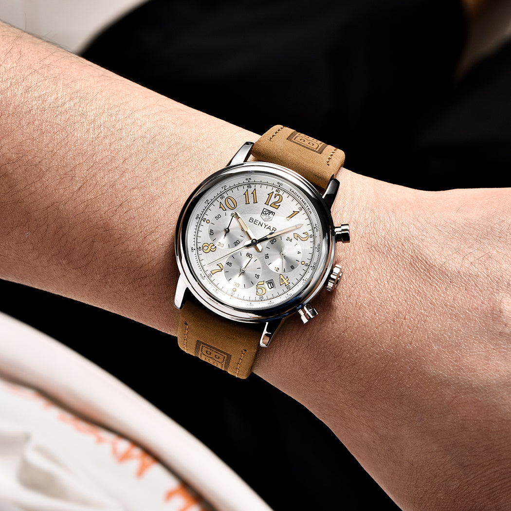 BENYAR BY 5190 Mens Watches Top Brand Luxury Chronograph Sport Quartz Watch 42mm For Men Military Watch Luminous Clock
