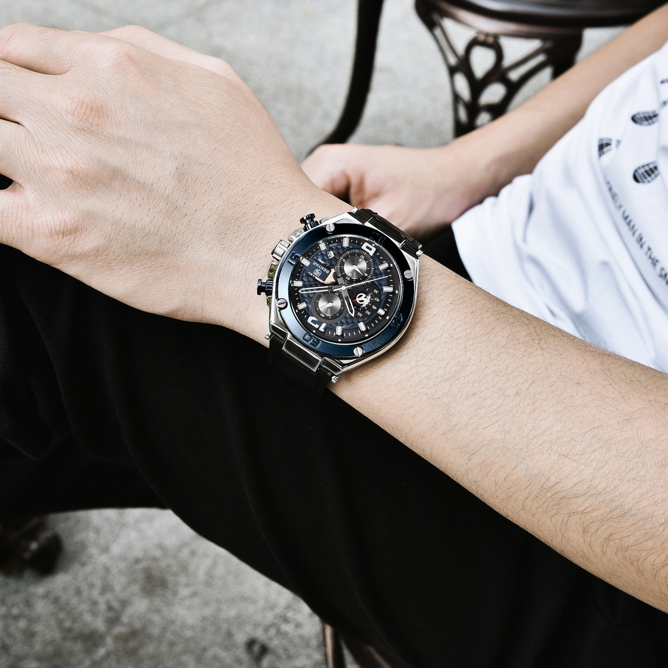 BENYAR BY 5151 Luxury Men Watch Leather Quartz Clock Fashion Chronograph Wristwatch 45MM Male Sport Military