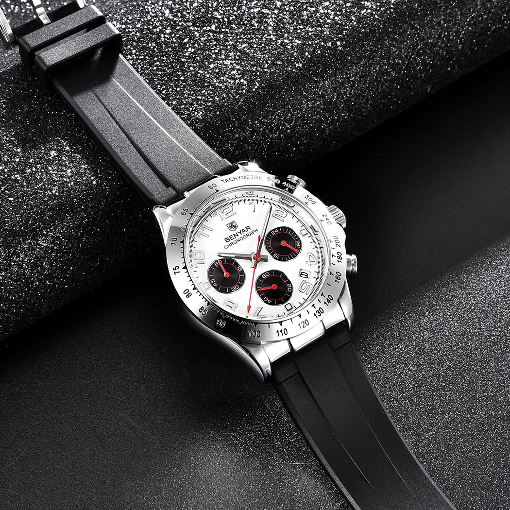 BENYAR BY 5192 Watch Men Sport Quartz Male Chronograph Calendar Top Brand Luxury 40MM Clock Blue Rubber Military Business Wristwatch New