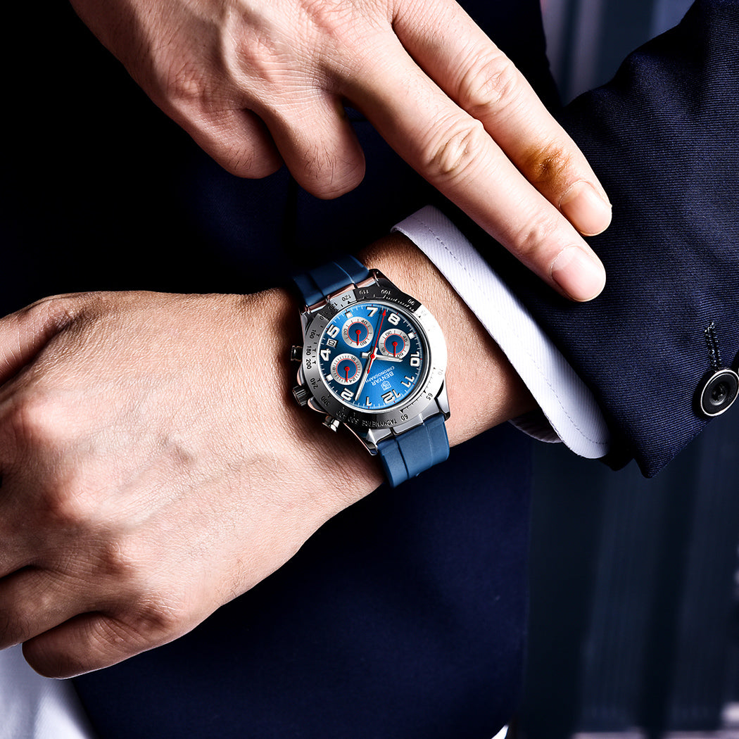 BENYAR BY 5192 Watch Men Sport Quartz Male Chronograph Calendar Top Brand Luxury 40MM Clock Blue Rubber Military Business Wristwatch New