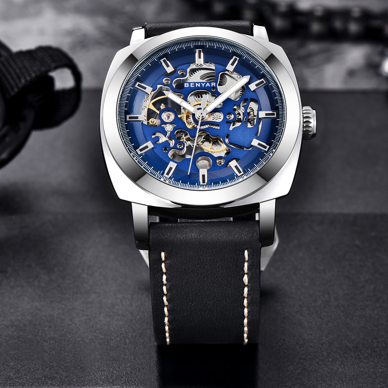 BENYAR BY 5121 New Brand Men's Watches Automatic Mechanical Watch Sport Clock Leather 45mm Casual Business Wrist Watch