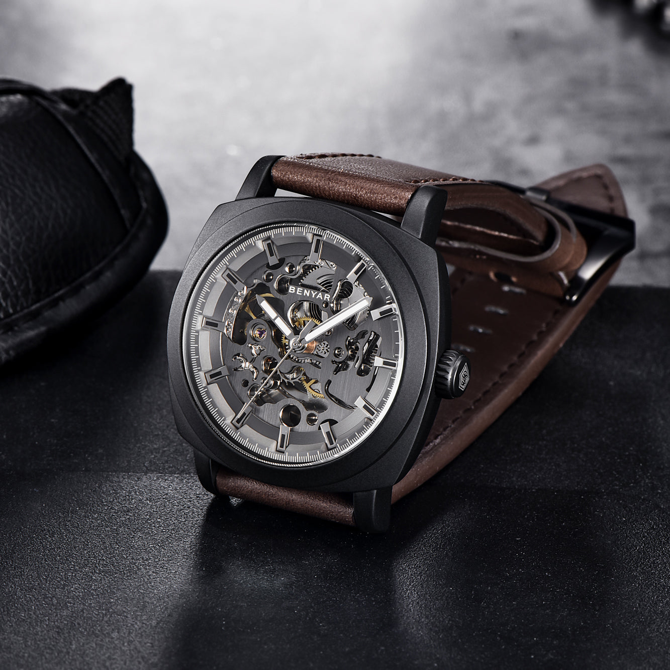 BENYAR BY 5121 New Brand Men's Watches Automatic Mechanical Watch Sport Clock Leather 45mm Casual Business Wrist Watch