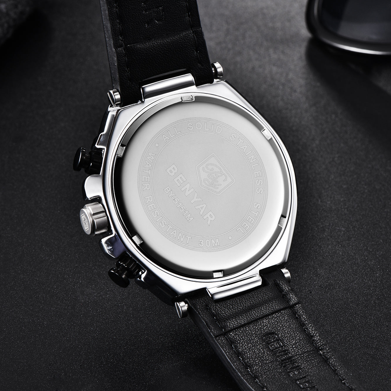 BENYAR BY 5151 Luxury Men Watch Leather Quartz Clock Fashion Chronograph Wristwatch 45MM Male Sport Military