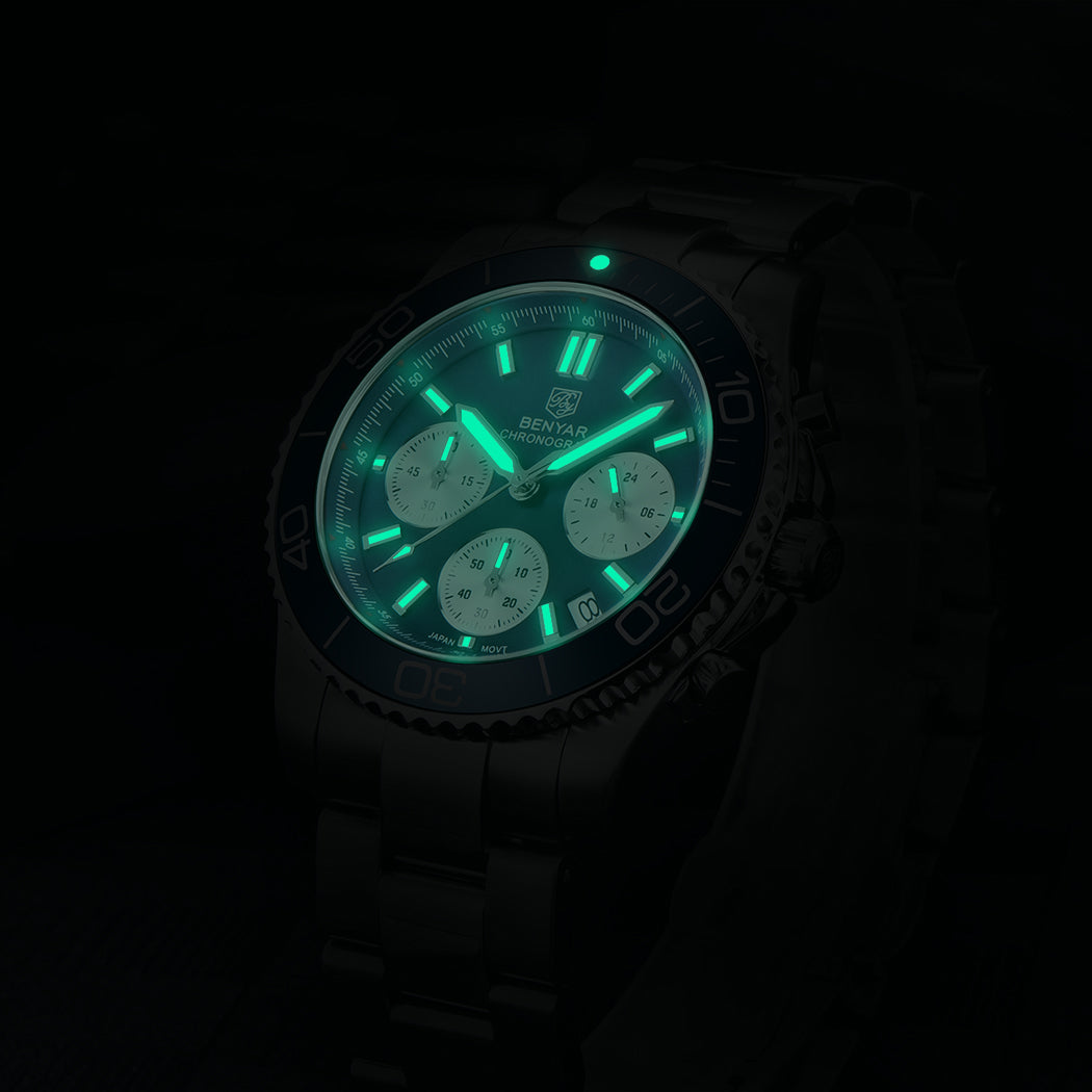 BENYAR BY S002 Male Wristwatch Chronograph Sport Date Sapphire Glass Top Brand Luxury Blue Clock 42MM Stainless Steel Quartz Men Watch