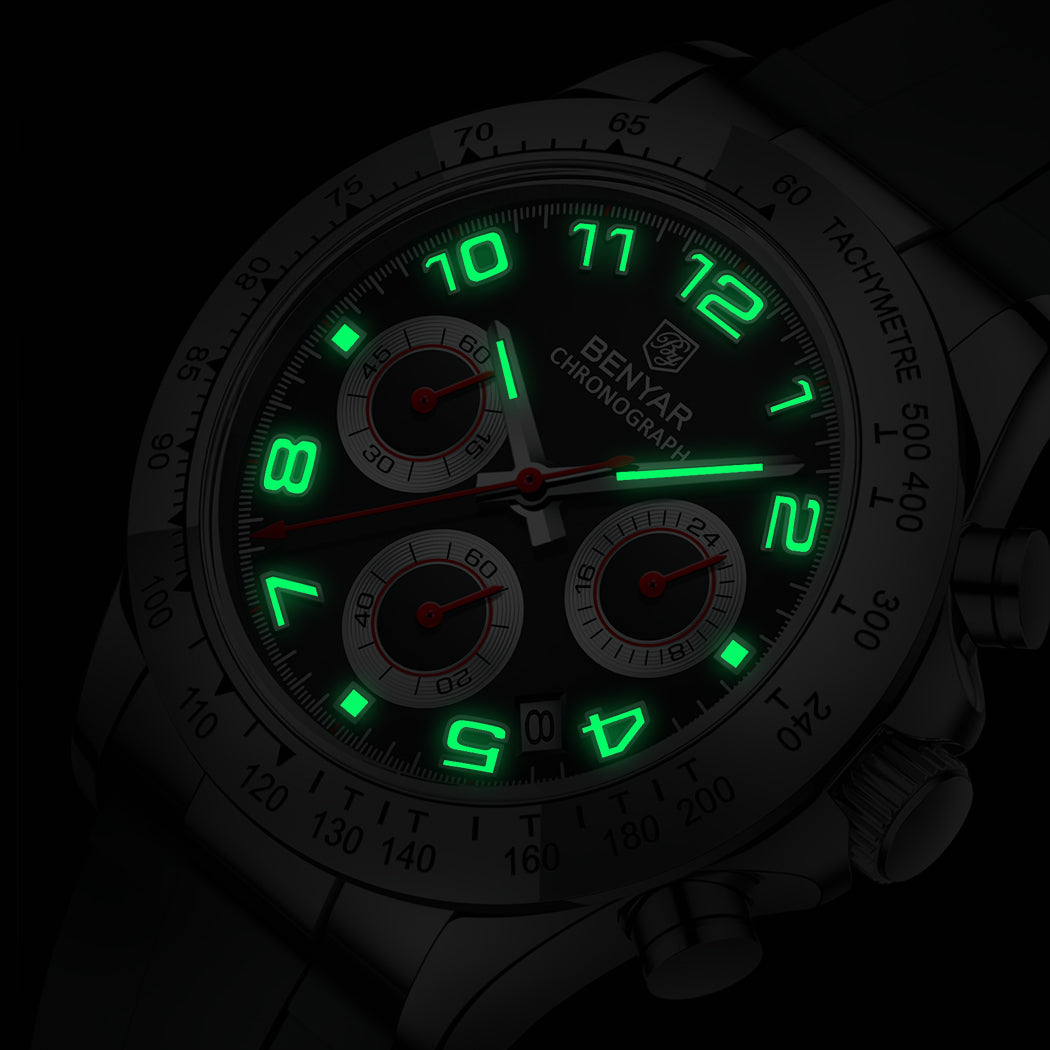 BENYAR BY 5192 Watch Men Sport Quartz Male Chronograph Calendar Top Brand Luxury 40MM Clock Blue Rubber Military Business Wristwatch New