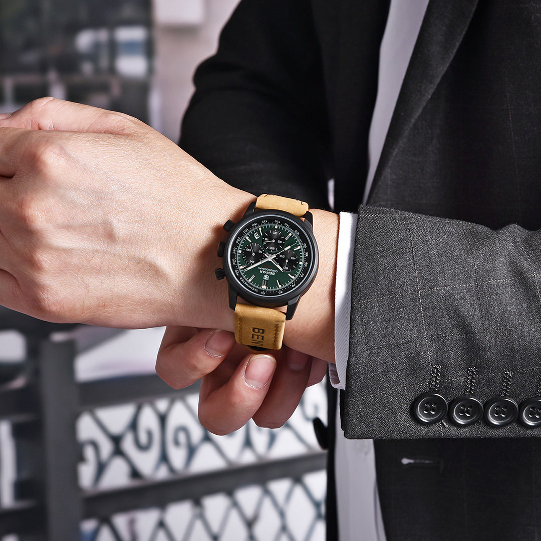 BENYAR BY 5188 Men Watch Chronograph Date Waterproof Sport Genuine Leather 42mm Male Wristwatch Top Brand Luxury Military Man Clock Gift