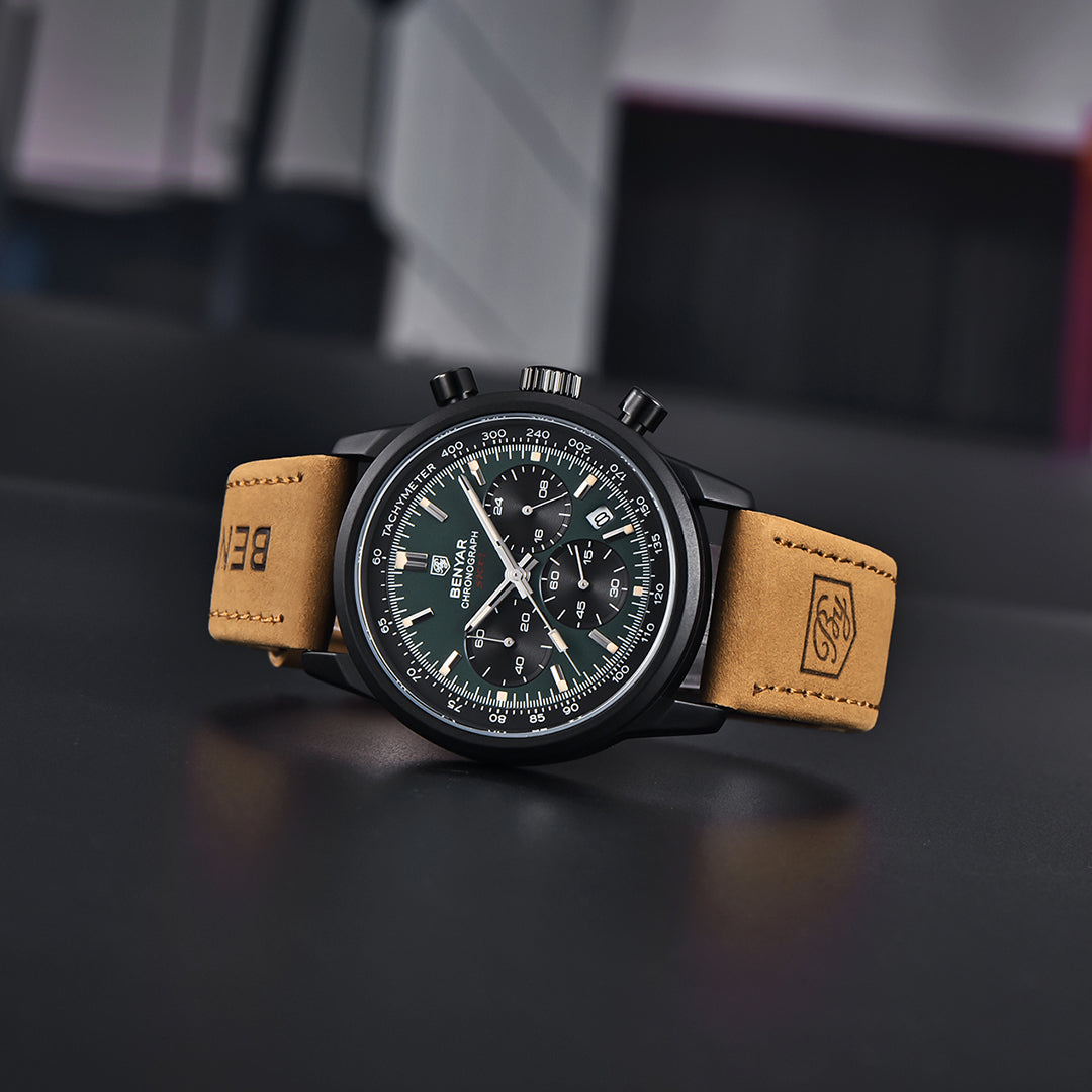 BENYAR BY 5188 Men Watch Chronograph Date Waterproof Sport Genuine Leather 42mm Male Wristwatch Top Brand Luxury Military Man Clock Gift