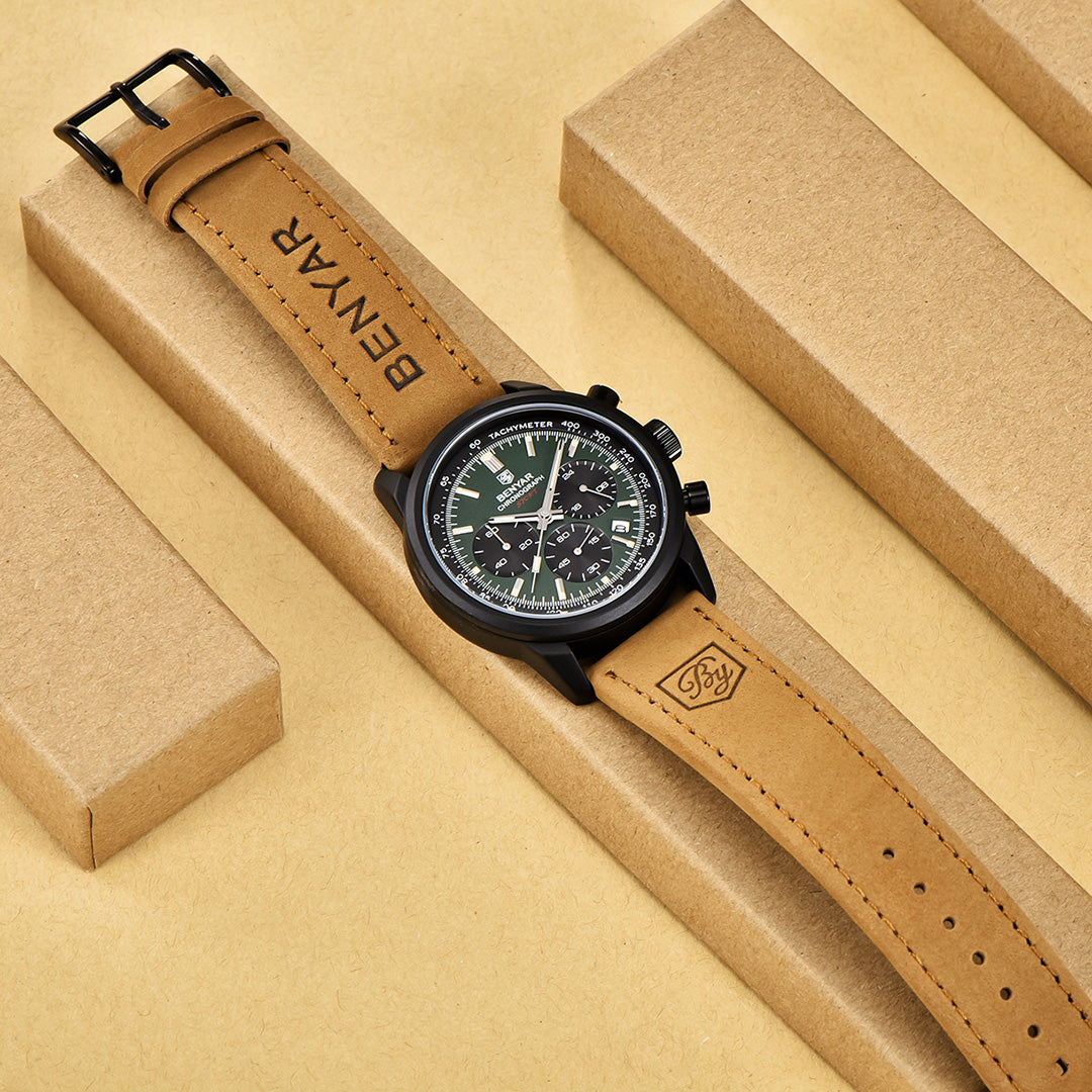 BENYAR BY 5188 Men Watch Chronograph Date Waterproof Sport Genuine Leather 42mm Male Wristwatch Top Brand Luxury Military Man Clock Gift