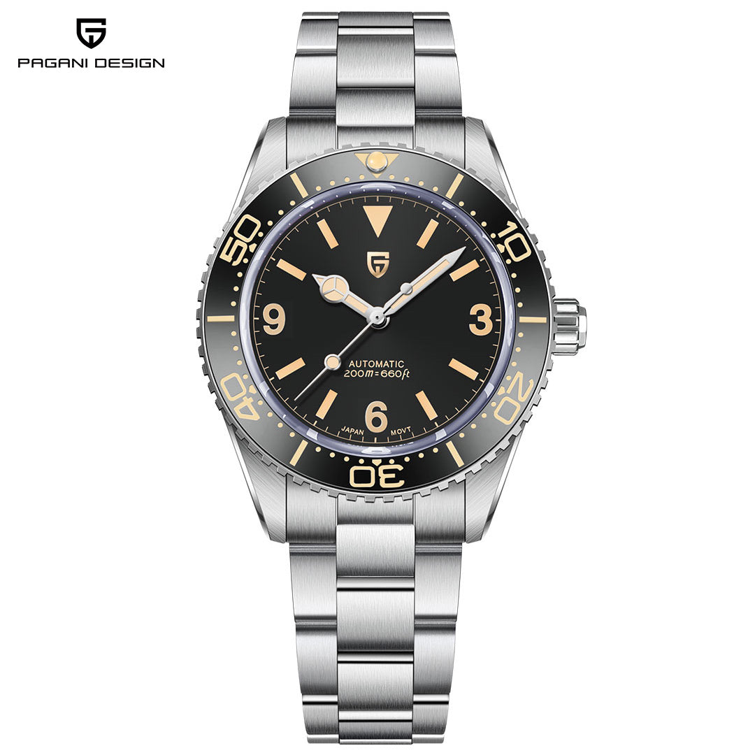 PAGANI DESIGN PD1755 Men's Automatic Watches 40MM Vintage Stainless Steel Waterproof Mechanical Wrist Watches for Men NH35, Sapphire Dial Glass with AR Coating