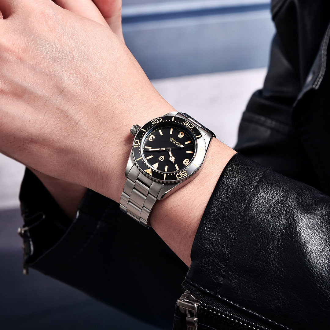 PAGANI DESIGN PD1755 Men's Automatic Watches 40MM Vintage Stainless Steel Waterproof Mechanical Wrist Watches for Men NH35, Sapphire Dial Glass with AR Coating