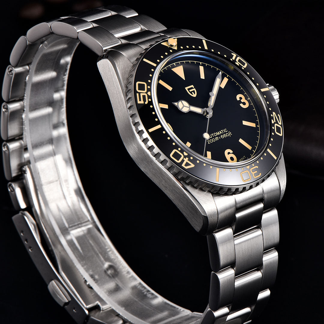 PAGANI DESIGN PD1755 Men's Automatic Watches 40MM Vintage Stainless Steel Waterproof Mechanical Wrist Watches for Men NH35, Sapphire Dial Glass with AR Coating