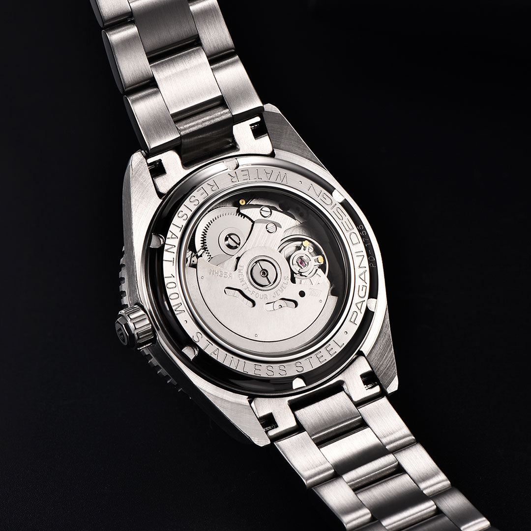 PAGANI DESIGN PD1755 Men's Automatic Watches 40MM Vintage Stainless Steel Waterproof Mechanical Wrist Watches for Men NH35, Sapphire Dial Glass with AR Coating