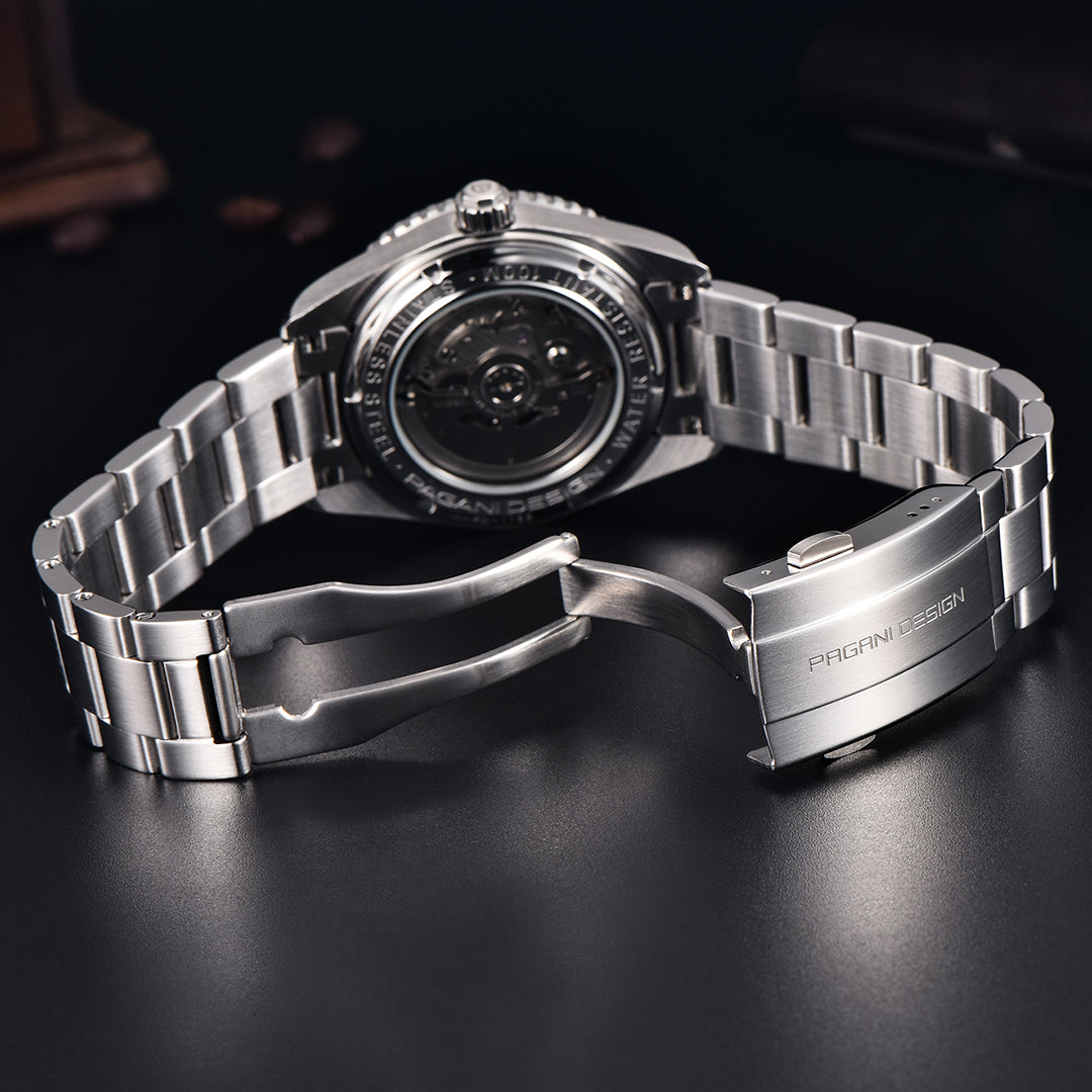 PAGANI DESIGN PD1755 Men's Automatic Watches 40MM Vintage Stainless Steel Waterproof Mechanical Wrist Watches for Men NH35, Sapphire Dial Glass with AR Coating
