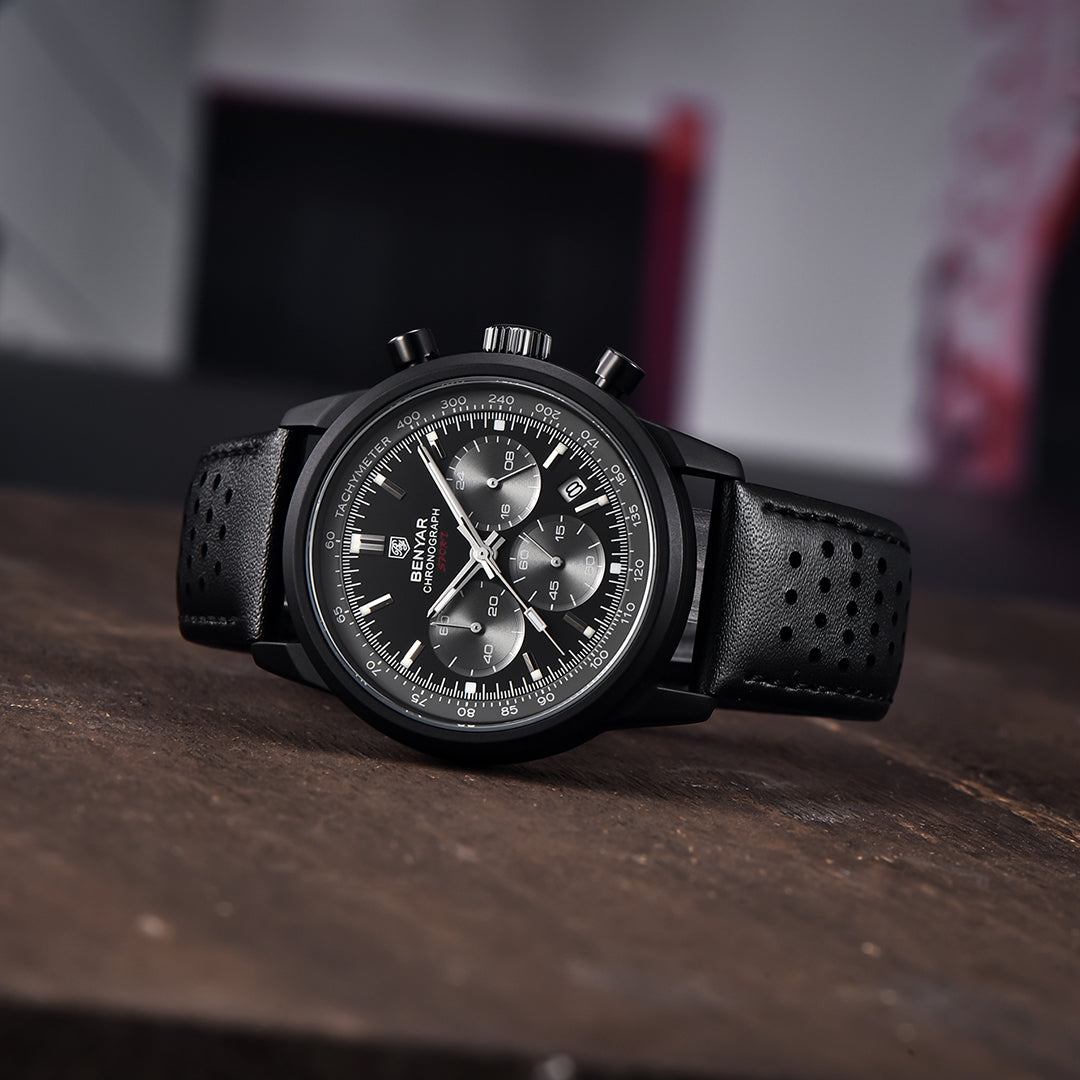 BENYAR BY 5188 Men Watch Chronograph Date Waterproof Sport Genuine Leather 42mm Male Wristwatch Top Brand Luxury Military Man Clock Gift