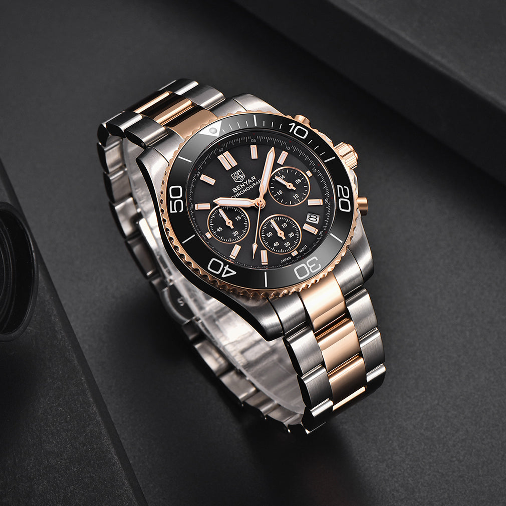 BENYAR BY S002 Male Wristwatch Chronograph Sport Date Sapphire Glass Top Brand Luxury Blue Clock 42MM Stainless Steel Quartz Men Watch