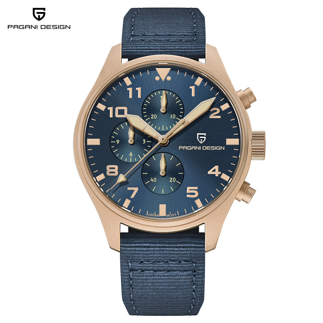 PAGANI DESIGN PD1703 Men's Quartz Watches 42MM Stainless Steel Sports Chronograph Pilot Wrist Watch for Men Waterproof Wristwatch