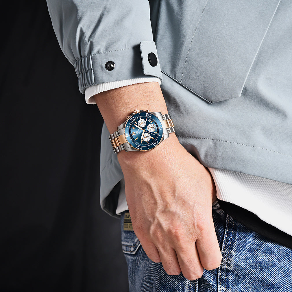 BENYAR BY S002 Male Wristwatch Chronograph Sport Date Sapphire Glass Top Brand Luxury Blue Clock 42MM Stainless Steel Quartz Men Watch