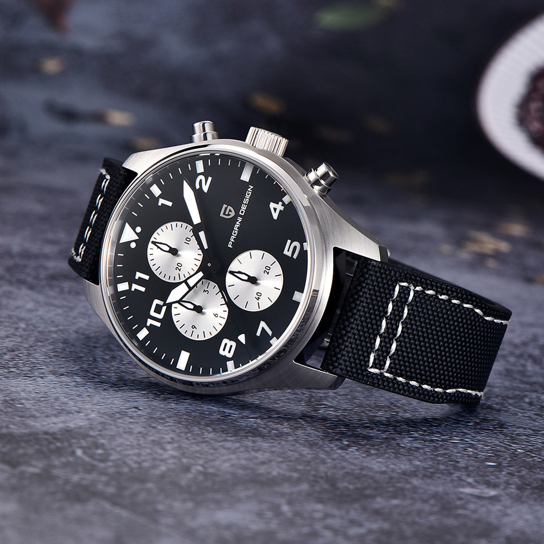 PAGANI DESIGN PD1703 Men's Quartz Watches 42MM Stainless Steel Sports Chronograph Pilot Wrist Watch for Men Waterproof Wristwatch
