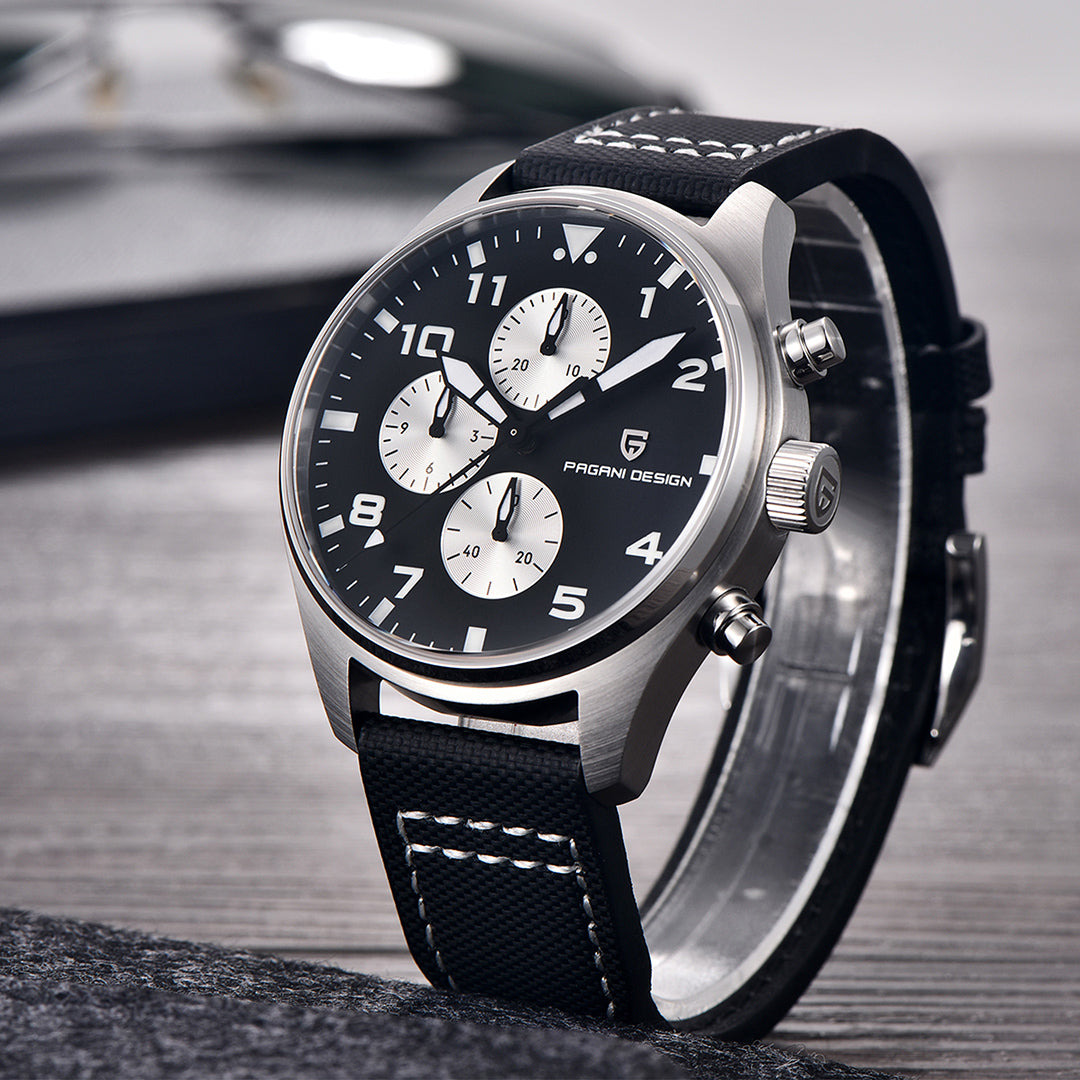 PAGANI DESIGN PD1703 Men's Quartz Watches 42MM Stainless Steel Sports Chronograph Pilot Wrist Watch for Men Waterproof Wristwatch