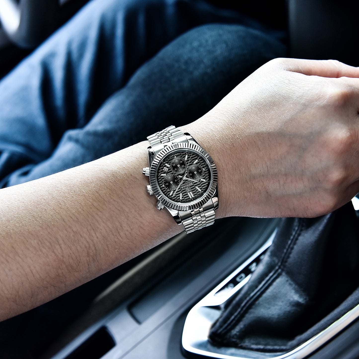 BENYAR BY S001 Men's Quartz Watches Top Brand Luxury Waterproof Men 40.5MM Stainless Steel Sapphire Chronograph Clock