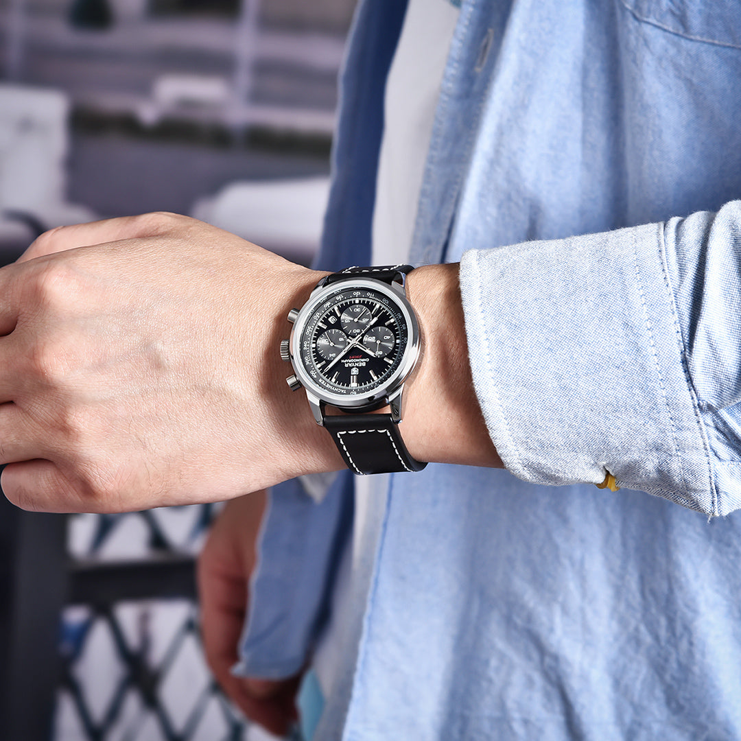 BENYAR BY 5188 Men Watch Chronograph Date Waterproof Sport Genuine Leather 42mm Male Wristwatch Top Brand Luxury Military Man Clock Gift