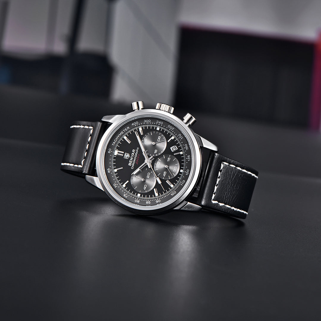 BENYAR BY 5188 Men Watch Chronograph Date Waterproof Sport Genuine Leather 42mm Male Wristwatch Top Brand Luxury Military Man Clock Gift