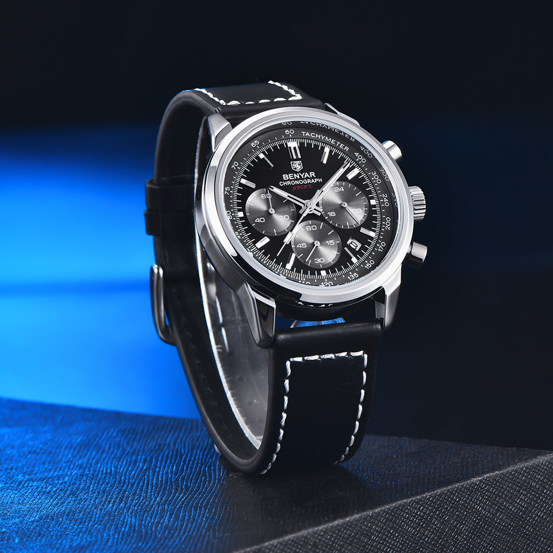 BENYAR BY 5188 Men Watch Chronograph Date Waterproof Sport Genuine Leather 42mm Male Wristwatch Top Brand Luxury Military Man Clock Gift