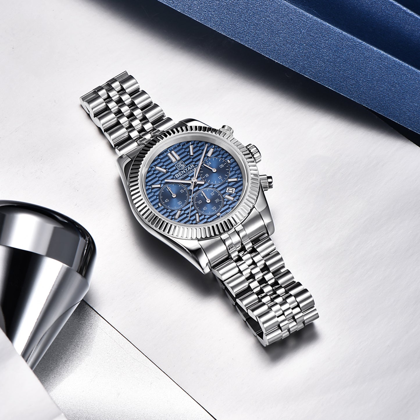 BENYAR BY S001 Men's Quartz Watches Top Brand Luxury Waterproof Men 40.5MM Stainless Steel Sapphire Chronograph Clock