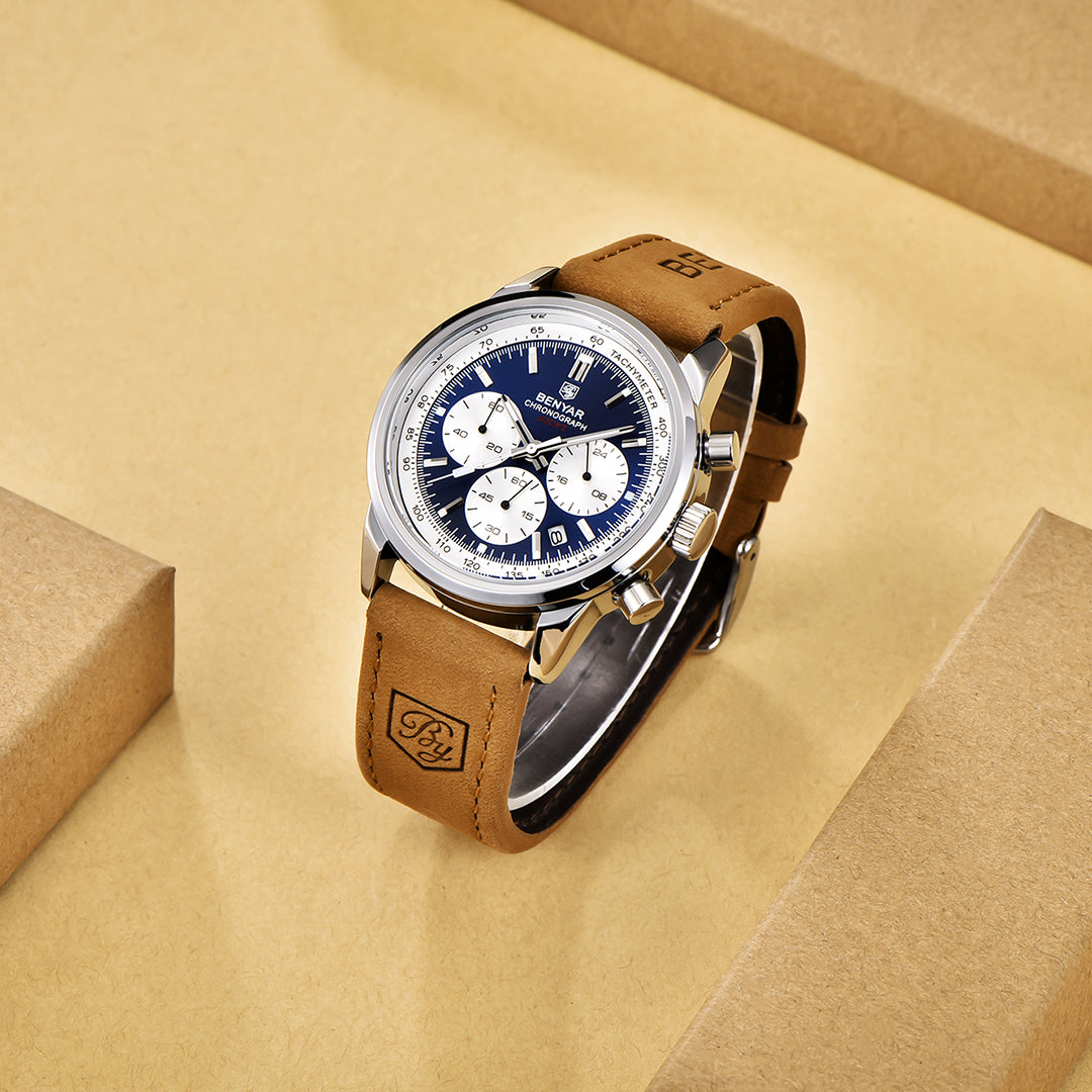 BENYAR BY 5188 Men Watch Chronograph Date Waterproof Sport Genuine Leather 42mm Male Wristwatch Top Brand Luxury Military Man Clock Gift