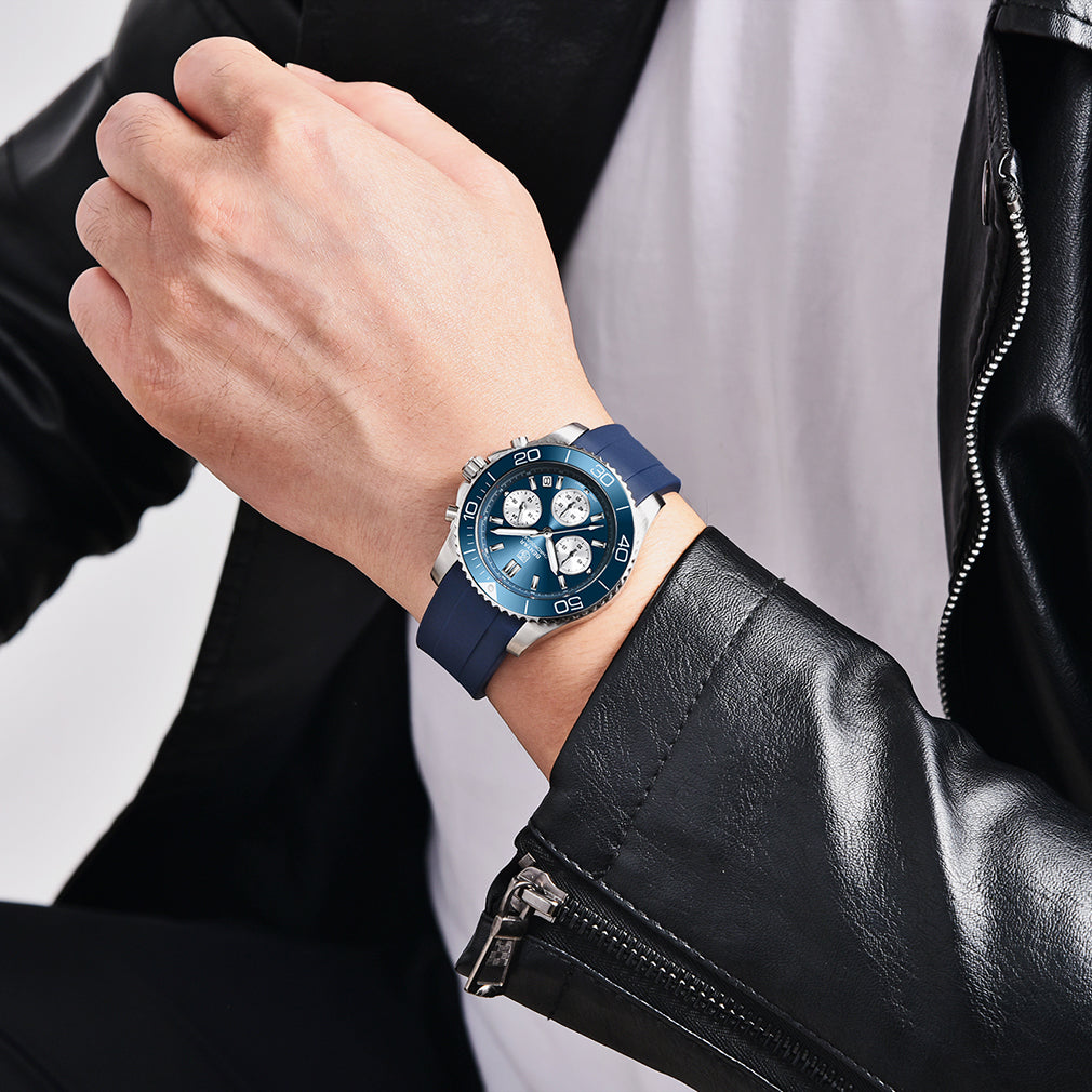 BENYAR BY S002 Male Wristwatch Chronograph Sport Date Sapphire Glass Top Brand Luxury Blue Clock 42MM Stainless Steel Quartz Men Watch