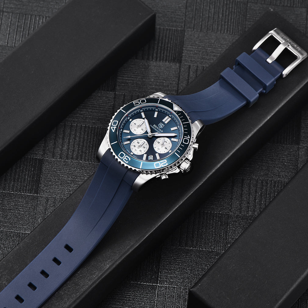 BENYAR BY S002 Male Wristwatch Chronograph Sport Date Sapphire Glass Top Brand Luxury Blue Clock 42MM Stainless Steel Quartz Men Watch