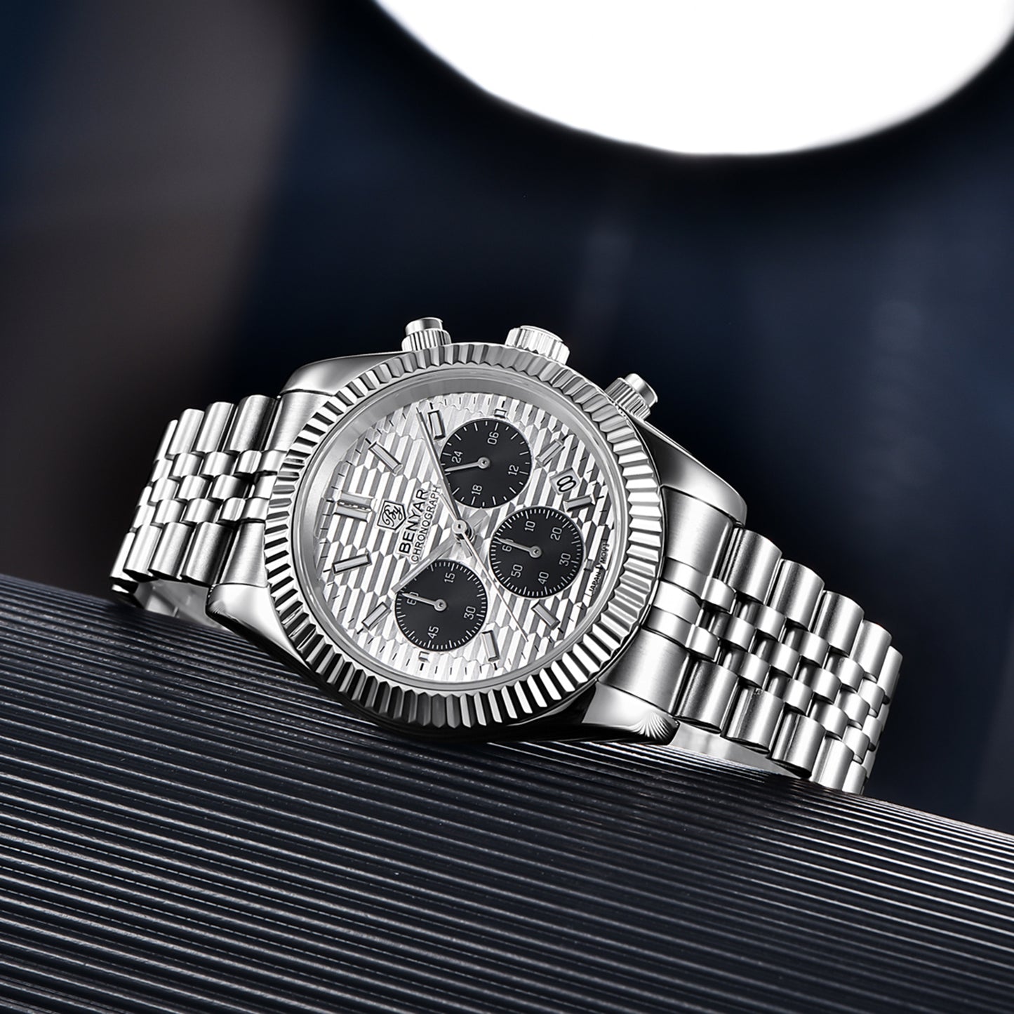 BENYAR BY S001 Men's Quartz Watches Top Brand Luxury Waterproof Men 40.5MM Stainless Steel Sapphire Chronograph Clock