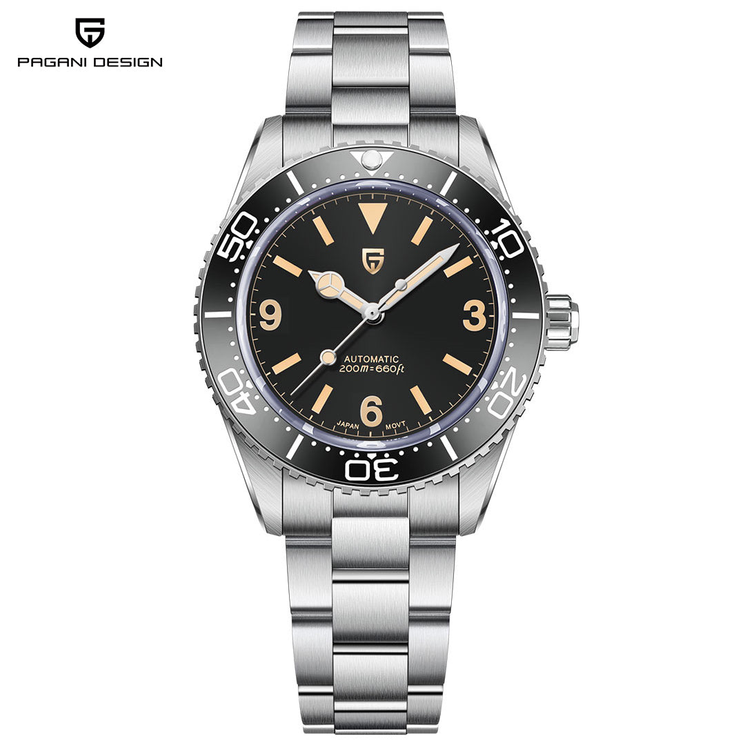 PAGANI DESIGN PD1755 Men's Automatic Watches 40MM Vintage Stainless Steel Waterproof Mechanical Wrist Watches for Men NH35, Sapphire Dial Glass with AR Coating