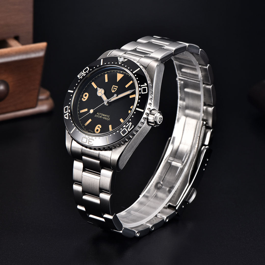 PAGANI DESIGN PD1755 Men's Automatic Watches 40MM Vintage Stainless Steel Waterproof Mechanical Wrist Watches for Men NH35, Sapphire Dial Glass with AR Coating