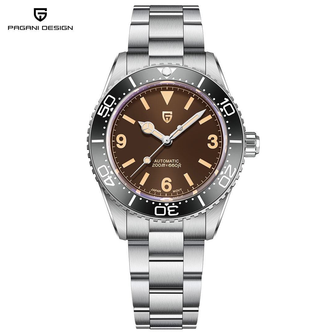 PAGANI DESIGN PD1755 Men's Automatic Watches 40MM Vintage Stainless Steel Waterproof Mechanical Wrist Watches for Men NH35, Sapphire Dial Glass with AR Coating