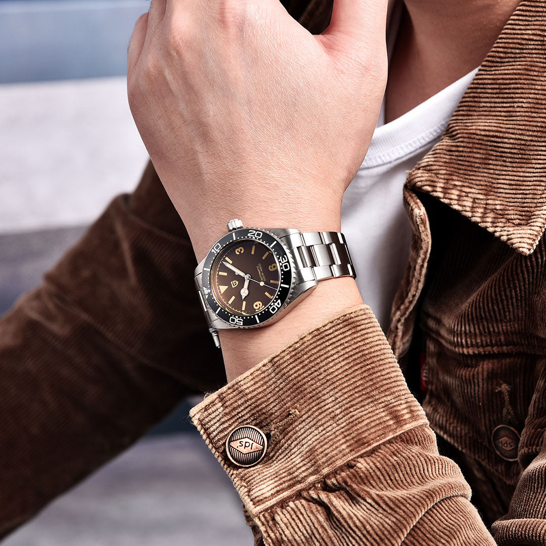PAGANI DESIGN PD1755 Men's Automatic Watches 40MM Vintage Stainless Steel Waterproof Mechanical Wrist Watches for Men NH35, Sapphire Dial Glass with AR Coating